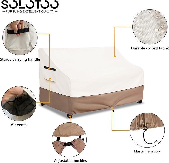 Outdoor Couch Cover Waterproof Patio Furniture Covers, 58 Inches Outdoor Sofa Cover, Furniture Covers for Patio Seating (Beige)