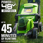 Greenworks 48V (24V x 2) 17" Cordless (Push) Lawn Mower (200+ Compatible Tools), (2) 4.0Ah Batteries and Dual Port Rapid Charger Included