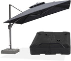 PURPLE LEAF 11 FT Patio Umbrella with Base Outdoor Cantilever Large Offset Umbrella Hanging Double Top Square Umbrella with 360° Rotation Tilting for Garden Deck Backyard Pool Grey