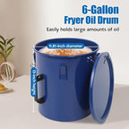 6 Gallon Commercial Fryer Oil Bucket with Lid, Fryer Grease Bucket, Coated Carbon Steel Fryer Oil Container with Rubber Seal, Rustproof, Leakproof, Filter Bag for Hot Cooking Oil Filteringm, Blue