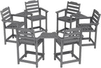 OTSUN Tall Adirondack Chairs Set of 6 with Connecting Tray, 24 inches HDPE Bar Height Outdoor Chairs, All Weather Resistant for Balcony, Porch, Kitchen (6 PCS, Grey)