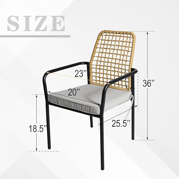 7 Pieces Patio Rattan Chairs and 63" x 38" Rectangle Table Set for Deck, Garden, Yard Outdoor Armrest Dining Stackable Chairs with Cushions
