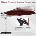 ABCCANOPY 10FT Cantilever Umbrella Offset Hanging Patio Umbrella with Base Stand Rotate and Tilt，Suitable for Garden, Lawn, Backyard(Burgundy)