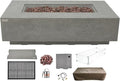 AMS Creations | Madison 60" Bundle Rectangular Propane Gas Outdoor Fire Pit Table | Light Gray Concrete GFRC | Limestone Texture or Surface | Electronic Ignition | Outside Backyard Fireplace