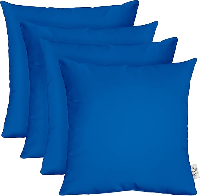RSH DECOR: Sunbrella Square Throw Pillows Set of 4 | 24" x 24" | Water and Fade-Resistant Performance Fabric | Outdoor Pillow Covers with Down-Alternative Inserts | Canvas Pacific Blue