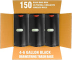 4-6 Gallon Trash Bags Drawstring, 150 Count Bulk Value Pack, Black & Unscented Multi-purpose Garbage Bags for Business Home Bathroom Kitchen Commercial and Industrial