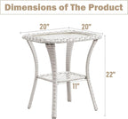 Outdoor Side Tables for Patio, Wicker/Rattan End Tables, Outdoor Wicker Side Table, Light Beige Rattan Glass Top Patio Side Table