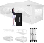 OASISHOME 10'x30' One Push Setup Pop-Up Canopy Tent with 8 Removable Sidewalls,Carry Bag,Waterproof Commercial Gazebo for Weddings/Outdoor Events, Heavy-Duty Frame(White, 10x30(One Push Setup))