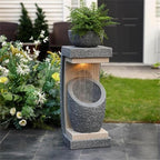 LuxenHome Water Fountain Outdoor, 32 Inch Resin Cascading Water Fountains Indoor with LED Lights, Modern Garden Decor, Small Waterfall Fountain, Outdoor Fountains and Waterfalls Garden Decor