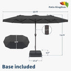 15FT Double Sided Patio Umbrella with Base Included Large Outdoor Market Umbrella with Crank Handle, UV Resistant Canopy, Sturdy Frame for Garden, Poolside, Deck, Gray