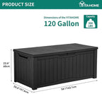 YITAHOME Outdoor Storage Box, 120 Gallon Waterproof Deck Box for Garden Tools, Patio Cushions, and Pool Accessories, Lockable, Easy Assembly, Versatile Bench or Table (Black)