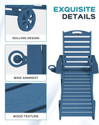Lounge Chair Outdoor, Oversized Chaise Lounge Chair with 5 Positions, HDPE, Patio Lounge Chair with Wheels & Cup Holder for Pool, Deck, Poolside, Azure Blue