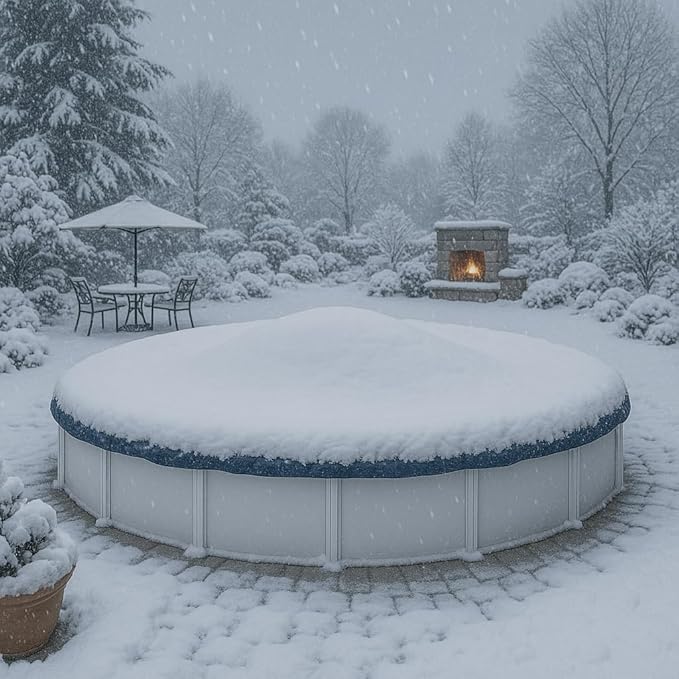 Heavy-Duty Winter Pool Cover | 24 ft Round, 12x12 Scrim Strength, 12-Year Warranty | UV and Cold Resistant, Weatherproof Durable Protection for Above-Ground Pools | Winch & Cable Included