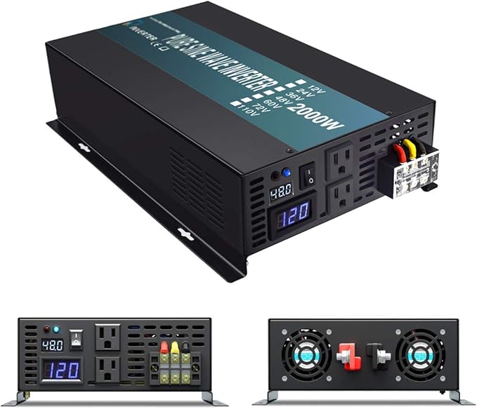 WZRELB 2000W 48V 120V Pure Sine Wave Power Inverter with 2 AC Outlets,Car Inverter