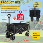 Collapsible Wagon with Wheels, 440 lbs Wagons Carts Foldable Wagon Cart with Flexible Handle, Lightweight Portable Folding Utility Grocery Shopping Cart for Grocery Sports Garden Camping