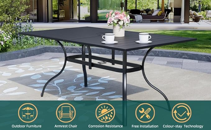 7-Piece Outdoor Dining Set, 6 Swivel Chairs＆63.5‘’ Rectangular Table All Weather Frame Furniture Set - Brown Style2