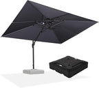 PURPLE LEAF 9' X 12' Patio Umbrella with Base Outdoor Rectangle Umbrella Large Cantilever Umbrella Heavy Duty Outdoor Market Umbrella for Garden Deck Backyard Pool Grey