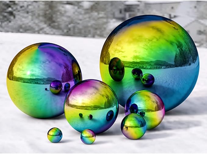 6 inch Diameter Gazing Ball,Rainbow Stainless Steel Polished Reflective Smooth Garden Sphere Globe Mirror,Colorful and Shiny Addition to Any Garden or Home