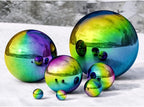12 inch Diameter Gazing Ball,Rainbow Stainless Steel Polished Reflective Smooth Garden Sphere Globe Mirror,Colorful and Shiny Addition to Any Garden or Home