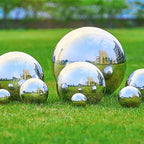 Nerien Gazing Ball, 6 Inch Stainless Steel Garden Mirror Globe, Polished Ornament Sphere, Hollow Floating Reflective Hemisphere, for Home Outdoor Pond Housewarming Swimming Pool Decoration, Silver