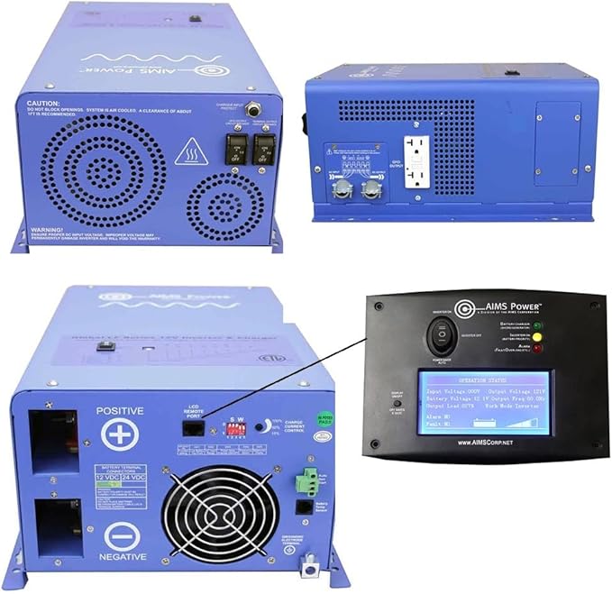 AIMS Power 3000 Watt / 9000 Watt Peak Pure Sine Inverter Charger 12 Volt DC to 120 Volt AC ETL Listed with LCD Remote