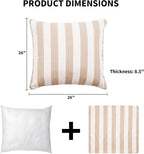 2 Pack Outdoor Throw Pillows 26x26 Inch Decorative Pillow Cushions with Insert for Patio Garden Porch, Khaki Stripe