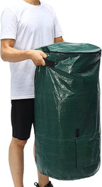 34 Gallon Garden Compost Bin Bag, Reusable Organic Fertilizer Fermented Bag with Lid,Collapsible Leaf Lawn Bags Gardening Container (Green)