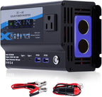 600W Car Power Inverter, 12V/24V Car Plug Adapter Outlet Converter with Dual Type C, Dual USB Dual, Dual Cigar Lighter, Single AC Outlet for Cars Trucks US Plug (Black)