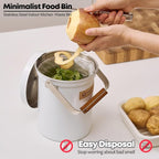 Kitchen Countertop Compost Bin 101ounces / 3Liters, Airtight Lid SUS304 Stainless Steel Odor-Free Food Waste Bin with Wooden Handle Stylish Design/Bathroom Trash Can (White)