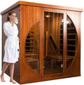 ZONEMEL Infrared 2 Person Wooden Sauna Room with Recliner, Canadian Red Cedar Luxury Indoor Sauna with 10 Heating Panels, Oxygen Bar, 3400 Watt, 220V, 8mm Tempered Glass