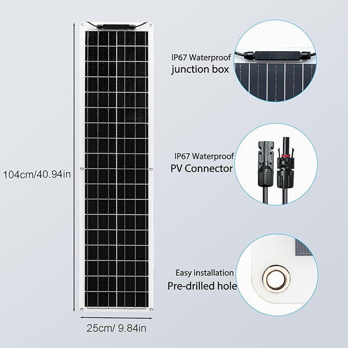XINPUGUANG 12 Volts 50 Watts Flexible Solar Panel monocrystalline Portable Charger Power 12V Battery for RV car Boat Cabin Home (50w)