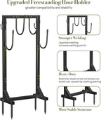 Garden Hose Holder Water Hose Holder with 4 Spikes, Freestanding Hose Hanger Outdoor Hold Stand Heavy Duty 6 Hooks Metal Garden Hose Storage Hose Reel Rack for Outside (Black)