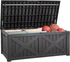 YITAHOME 120 Gallon Large Deck Box with X-Shaped Front, Resin Outdoor Storage Boxes, Waterproof Cushion Storage Bench for Patio, Pool Supplies, Garden Tools - Lockable, Dark Gray