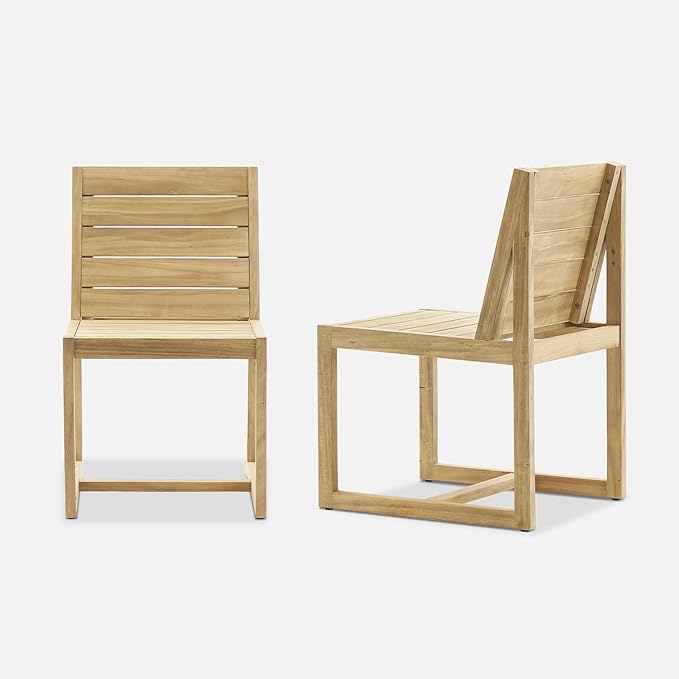 mopio Bruno Outdoor Chair, Solid Acacia Wood Patio Chairs for Indoor Outdoor Dining, Mid Century Modern Farmhouse Conversation (Bruno Set of 2)