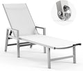 Patio Chaise Lounge Outdoor with Wheels&Armrests, Aluminum Pool Lounge Chairs 5-Position Adjustable Recliner, Sun Beach Lounge Chairs for Poolside, Patio, Deck, Yard, White