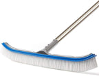 HOSKO Swimming Pool Brush for Wall Tile,Pole Length Adjustable 10FT,18.5" Polished Aluminum Back Cleaning Brush Head Nylon Bristle for Pool Cleaning（10 FT）
