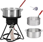 Red Mountain Valley 10.5 Qt Outdoor Propane Fish Fryer Pot Kit with Aluminum Strainer Basket, Thermometer for Boiling and Frying, 50,000 BTU Burner, 0-5 PSI Regulator, Full CSA Approved Fish Cooker