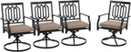 PHI VILLA Outdoor Metal Swivel Chairs Set of 4 Patio Dining Rocker Chair with Cushion Furniture Set for Garden Backyard Bistro, Black