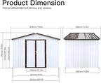 8 x 6 FT Metal Outdoor Storage Shed & Double Hinged Large Door - Heavy-Duty Shed with Floor, Lockable & Ventilation - Rainproof Windproof Large Utility Garden Shed for Backyard Patio Lawn - Brown
