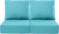 Luxury 22x24/22x25 6-Inch Outdoor Seat Cushions - Set of 2 Water Resistant Patio Chair Cushion for Porch Rattan Dining Rocker Glider Chairs Loveseat Couch Sectional Sofa - Turquoise