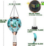 Hot Air Balloon Solar Lantern - Hummingbird Glass Lantern, Simulated Flickering & Dancing Flame, Outdoor Hanging Shamrock Yard Light Waterproof IP65 for Patio Lawn Porch Decor Irish Gift