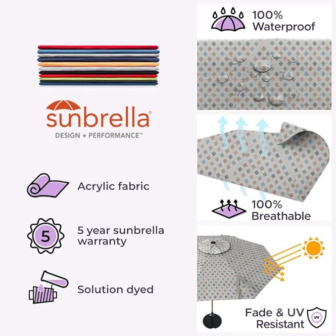 Midtown Umbrellas The Wooden 10 Feet Patio Umbrella With Sunbrella Infused Gem Acrylic Fabric - Aluminum Frame Market Umbrella For Backyard, Deck, Garden, Pool - Wooden Pole