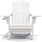 SERWALL Adirondack Chair with Cup Holders - Composite Adirondack Chairs HDPE Outdoor Chairs All Weather Use- White