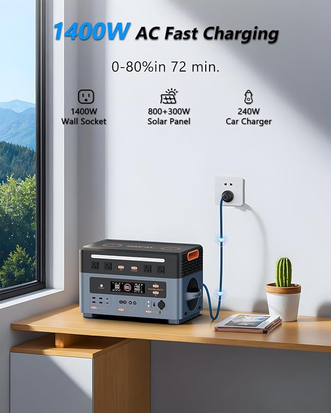 OSCAL 2400W Power Station with 4×100W Solar Panel PowerMax 2400, 1872Wh Solar Generator with 4 AC Outlets (5000W Peak), Fast Charging, APP Control Battery Backup for Home, Camping & RVs