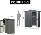 Small Outdoor Storage Shed 5.7x3ft Galvanized Steel, Large Capacity Garden Tool Shed with Gable Roof & Lockable Double Doors - Utility Shed for Patio, Backyard, Lawn (Dark Gray)