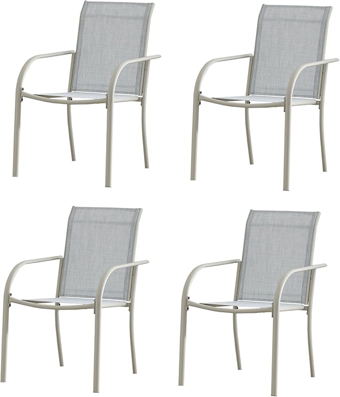 Patio Chairs Set of 4, Outdoor Dining Chairs with Breathable Textilene Fabric, Stackable Patio Chairs for Lawn, Garden, Backyard, Poolside, Beige