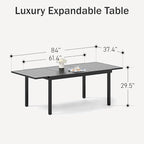PHI VILLA Expandable Outdoor Dining Table for 6-8, Rectangle Metal Wrought Iron Extendable Table, Large Dining Furniture for Patio, Yard, Porch, Deck