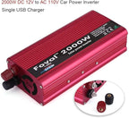 Power Inverters, 2000W DC 12V to 110V Car Converter with 2 AC Outlets & USB Ports for Household Appliance