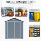 8 x 6 FT Outdoor Storage Shed with Window, Outside Garden Resin Sheds w/Floor and Lockable Doors, Waterproof Plastic Tool House for Backyard, Garden, Patio, Lawn, Bike Accessories, Grey