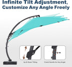 12FT Cantilever Umbrella with Base Large Curvy Outdoor Aluminum Offset Umbrella w/ 360° Rotation, UV Resistant Canopy for Patio, Garden, Backyard, Turquoise Blue
